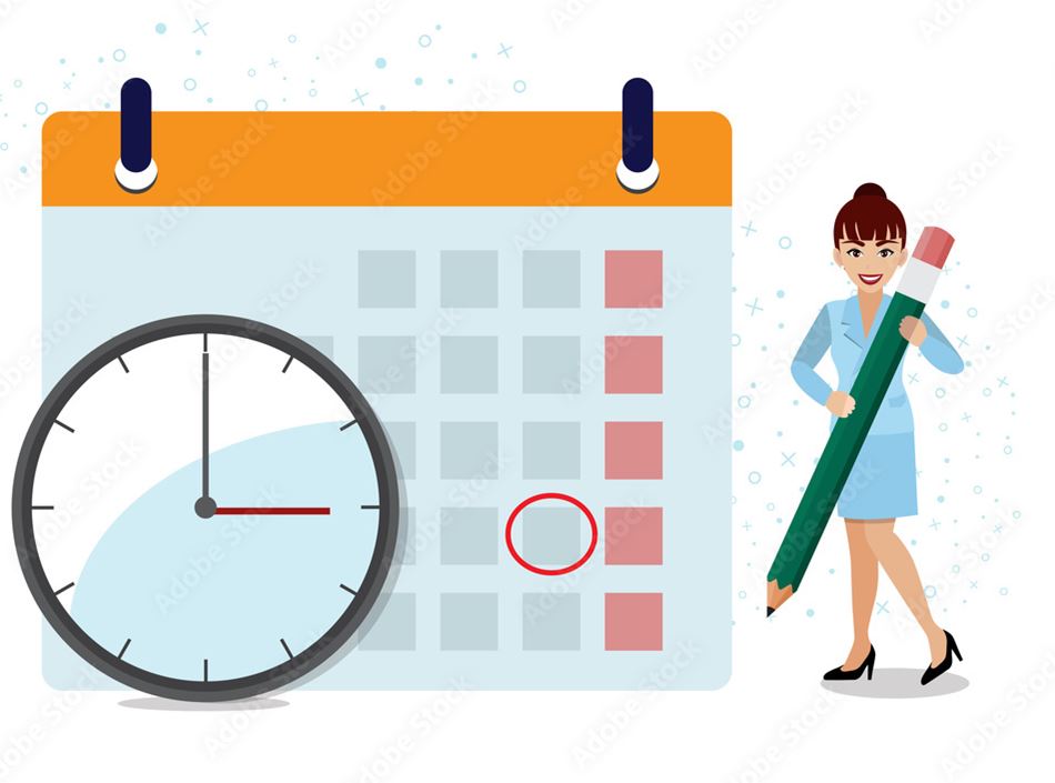 Cartoon image of a diary with a clock 
