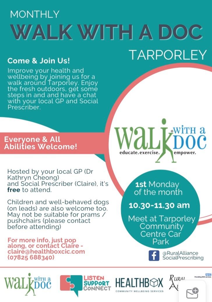 Walk With A Doc - Based in Tarporley 1st Monday of the month 10.30-11.30am free to attend open to all patients 