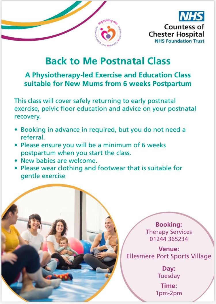 Back to Me Postnatal Class Ellesmere Port Sports Village Tuesday 1pm-2pm